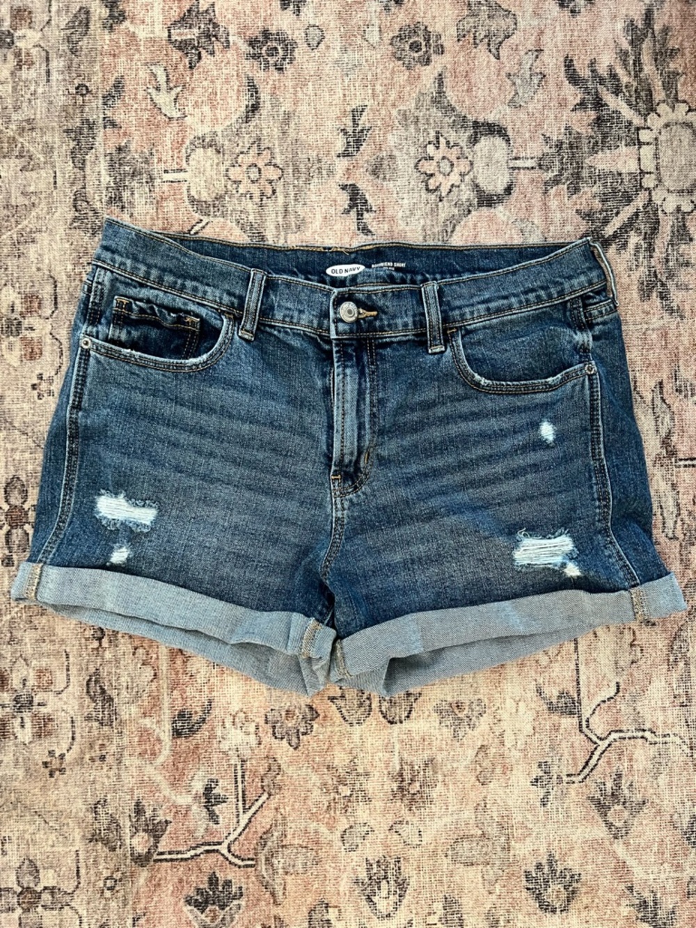 Old Navy Dark Blue Distressed Rolled-Hem Jean Mid Rise Boyfriend short size 10